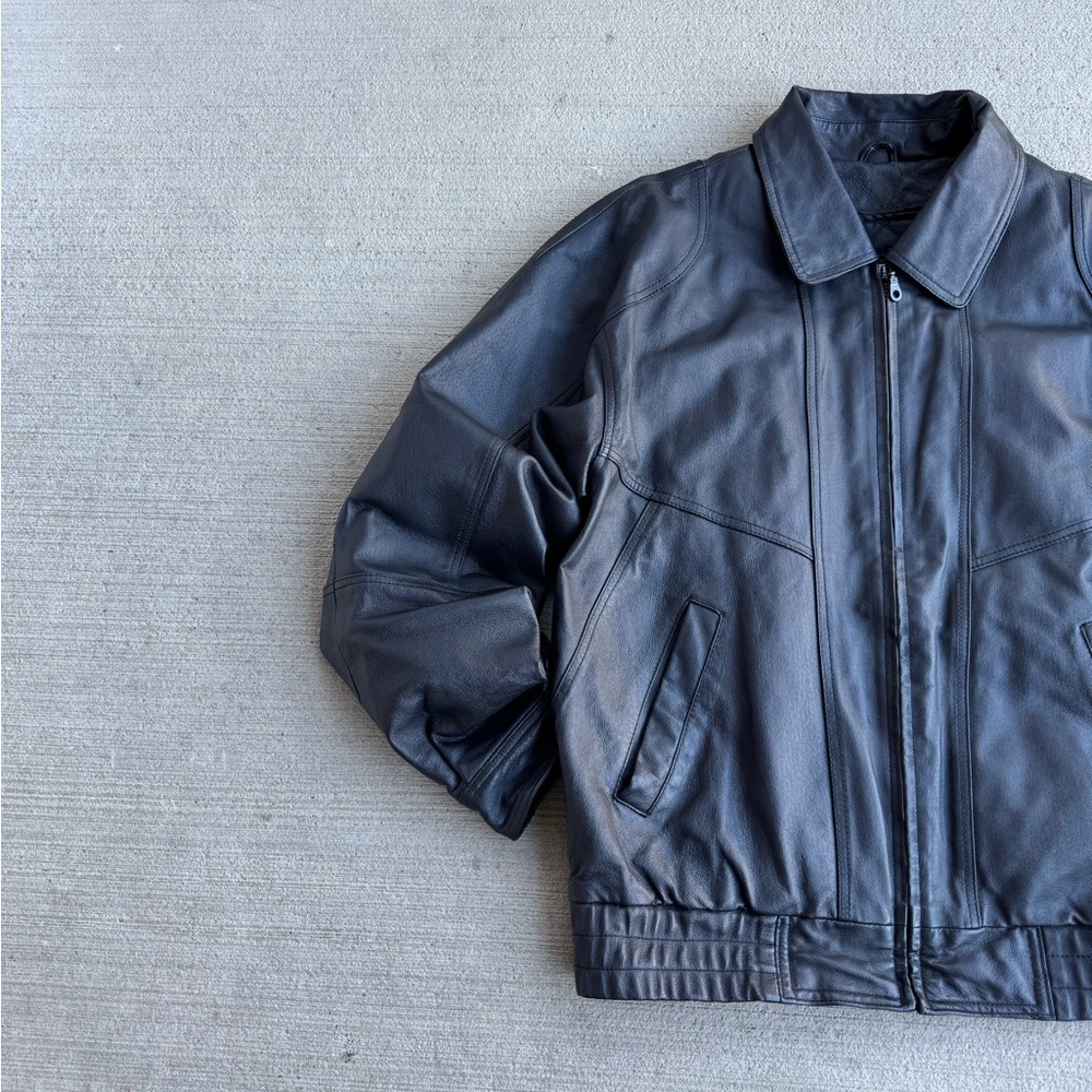 VTG 90's St. Johns Bay Black Genuine Leather Bomber Aviator Flight Jacket Coat M - Picture 3 of 13